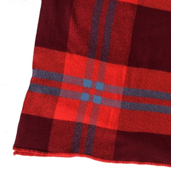 Vintage 100% Wool Red Blue Plaid Picnic Blanket - Picture 3 of 4